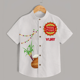 Happy Pongal Kids Shirt – Traditional Pongal Pot & Festive Badge Design with Name Personalisation - WHITE - 0 - 6 Months Old (Chest 23")