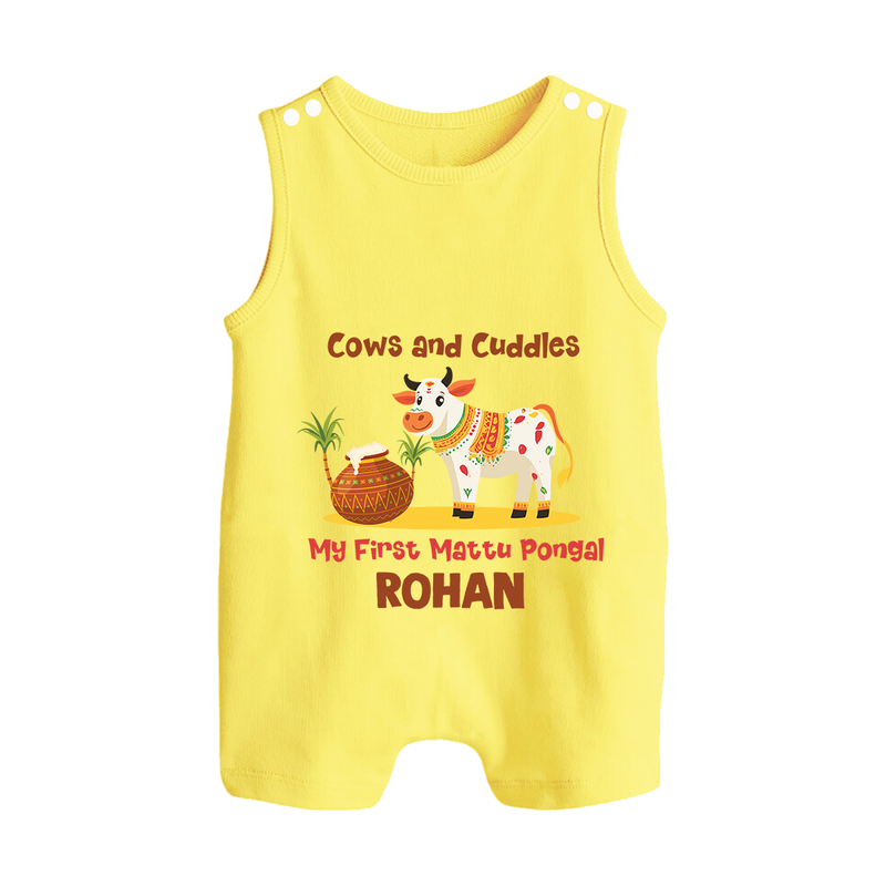 Cows And Cuddles  - My First Mattu Pongal Themed Romper Suit For Babies - PASTEL YELLOW - 0 - 5 Months Old (Chest 18")