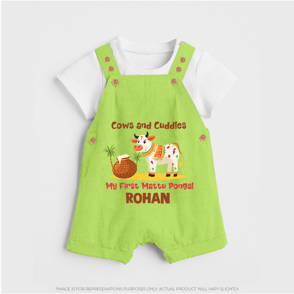 Cows And Cuddles  - My First Mattu Pongal Themed Dungaree Set For Kids - GREEN - 0 - 5 Months Old (Chest 18")