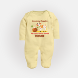 Cows And Cuddles  - My First Mattu Pongal Themed Sleep Suit For Babies - PASTEL YELLOW - New Born (Chest 7.5")