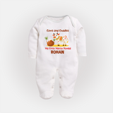 Cows And Cuddles  - My First Mattu Pongal Themed Sleep Suit For Babies - WHITE - New Born (Chest 7.5")