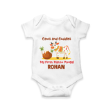 Cows And Cuddles  - My First Mattu Pongal Themed Romper For Babies - WHITE - 0 - 3 Months Old (Chest 16")