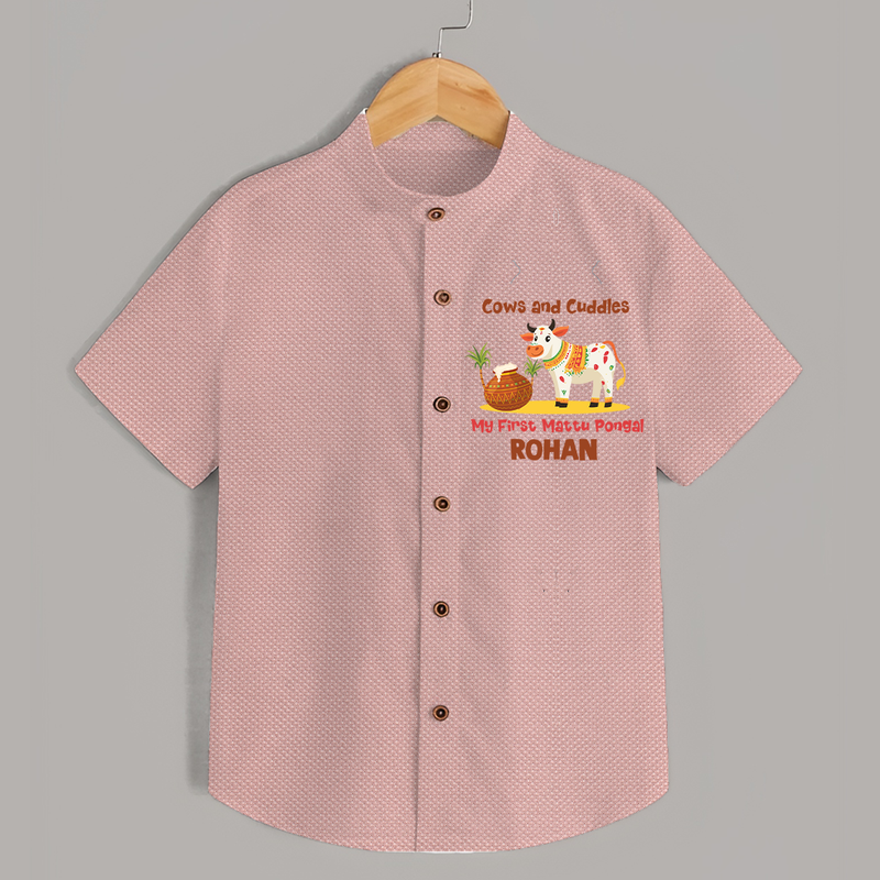 Cows And Cuddles  - My First Mattu Pongal Themed Shirt For Kids - PEACH - 0 - 6 Months Old (Chest 23")