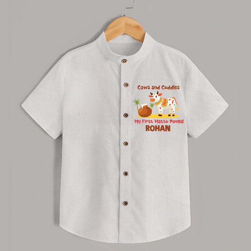 Cows And Cuddles  - My First Mattu Pongal Themed Shirt For Kids - WHITE - 0 - 6 Months Old (Chest 23")