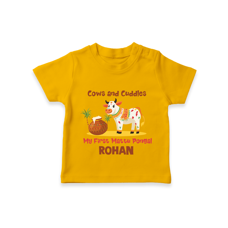 Cows And Cuddles  - My First Mattu Pongal Themed T-shirt For Babies - CHROME YELLOW - 0-5 Months Old (Chest 17")