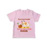 Cows And Cuddles  - My First Mattu Pongal Themed T-shirt For Babies - PINK - 0-5 Months Old (Chest 17")