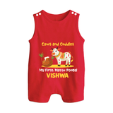 Cows And Cuddles  - My First Mattu Pongal Themed Romper Suit For Babies - RED - 0 - 5 Months Old (Chest 18")