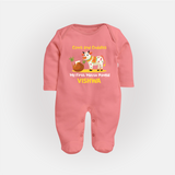 Cows And Cuddles  - My First Mattu Pongal Themed Sleep Suit For Babies - PEACH - New Born (Chest 7.5")