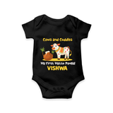 Cows And Cuddles  - My First Mattu Pongal Themed Romper For Babies - BLACK - 0 - 3 Months Old (Chest 16")