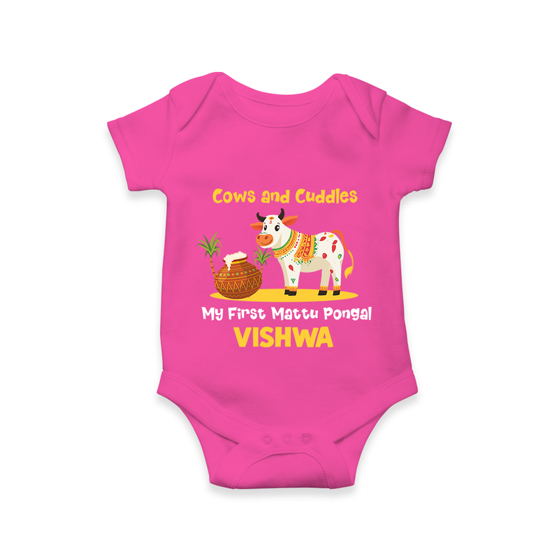 Cows And Cuddles  - My First Mattu Pongal Themed Romper For Babies - HOT PINK - 0 - 3 Months Old (Chest 16")