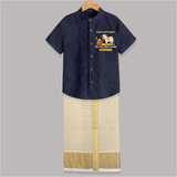 Cows And Cuddles  - My First Mattu Pongal Themed Shirt And Dhoti For Kids - DARK BLUE - 0 - 6 Months Old (Chest-23") (Dhoti length-14")