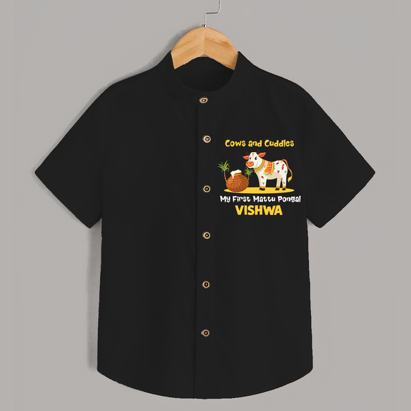 Cows And Cuddles  - My First Mattu Pongal Themed Shirt For Kids - BLACK - 0 - 6 Months Old (Chest 23")