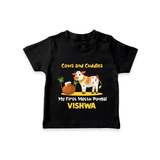 Cows And Cuddles  - My First Mattu Pongal Themed T-shirt For Babies - BLACK - 0-5 Months Old (Chest 17")