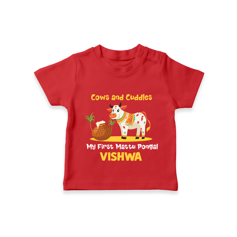 Cows And Cuddles  - My First Mattu Pongal Themed T-shirt For Babies - RED - 0-5 Months Old (Chest 17")