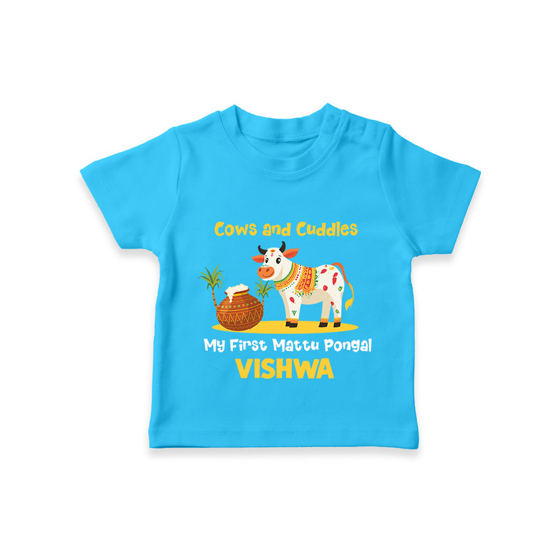 Cows And Cuddles  - My First Mattu Pongal Themed T-shirt For Babies - SKY BLUE - 0-5 Months Old (Chest 17")