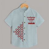 Kolam Placement + Tamil Pongal Text | Customized Shirt for Kids - ARCTIC BLUE - 0 - 6 Months Old (Chest 23")
