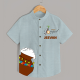 Pongal Pot Corner Placement + “Happy Pongal”  | Customized Shirt for Kids - ARCTIC BLUE - 0 - 6 Months Old (Chest 23")
