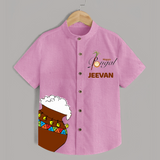 Pongal Pot Corner Placement + “Happy Pongal”  | Customized Shirt for Kids - BABY PINK - 0 - 6 Months Old (Chest 23")