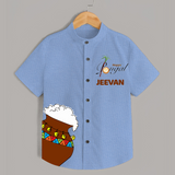 Pongal Pot Corner Placement + “Happy Pongal”  | Customized Shirt for Kids - SKY BLUE - 0 - 6 Months Old (Chest 23")