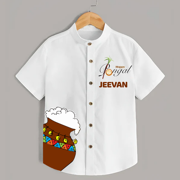 Pongal Pot Corner Placement + “Happy Pongal”  | Customized Shirt for Kids - WHITE - 0 - 6 Months Old (Chest 23")