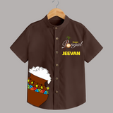 Pongal Pot Corner Placement + “Happy Pongal”  | Customized Shirt for Kids - CHOCOLATE BROWN - 0 - 6 Months Old (Chest 23")