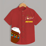 Pongal Pot Corner Placement + “Happy Pongal”  | Customized Shirt for Kids - RED - 0 - 6 Months Old (Chest 23")