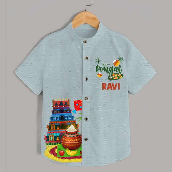 Temple, Pongal Setup & Kite  | Customized Shirt for Kids - ARCTIC BLUE - 0 - 6 Months Old (Chest 23")