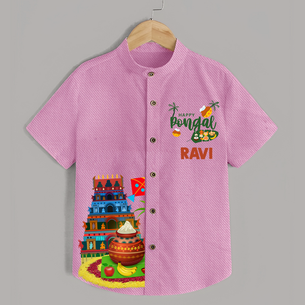 Temple, Pongal Setup & Kite  | Customized Shirt for Kids - BABY PINK - 0 - 6 Months Old (Chest 23")