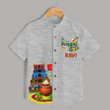 Temple, Pongal Setup & Kite  | Customized Shirt for Kids - GREY - 0 - 6 Months Old (Chest 23")