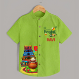 Temple, Pongal Setup & Kite  | Customized Shirt for Kids - LIME GREEN - 0 - 6 Months Old (Chest 23")