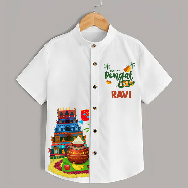 Temple, Pongal Setup & Kite  | Customized Shirt for Kids - WHITE - 0 - 6 Months Old (Chest 23")
