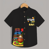 Temple, Pongal Setup & Kite  | Customized Shirt for Kids - BLACK - 0 - 6 Months Old (Chest 23")