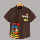 Temple, Pongal Setup & Kite  | Customized Shirt for Kids - CHOCOLATE BROWN - 0 - 6 Months Old (Chest 23")