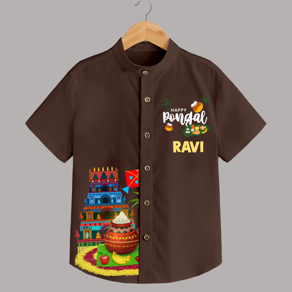 Temple, Pongal Setup & Kite  | Customized Shirt for Kids - CHOCOLATE BROWN - 0 - 6 Months Old (Chest 23")