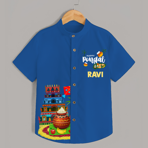 Temple, Pongal Setup & Kite  | Customized Shirt for Kids - COBALT BLUE - 0 - 6 Months Old (Chest 23")