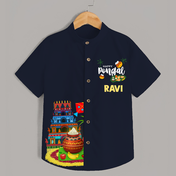 Temple, Pongal Setup & Kite  | Customized Shirt for Kids - NAVY BLUE - 0 - 6 Months Old (Chest 23")