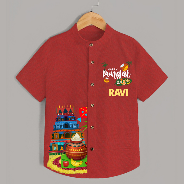 Temple, Pongal Setup & Kite  | Customized Shirt for Kids - RED - 0 - 6 Months Old (Chest 23")