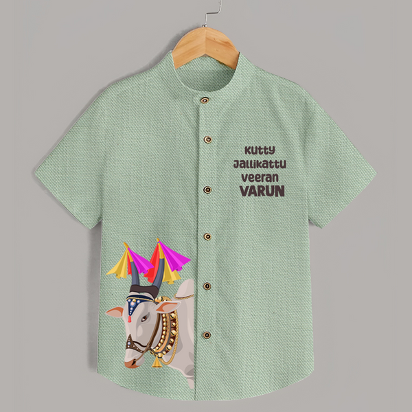 Jallikattu Bull + “Kutty Jallikattu Veeran  | Customized Shirt for Kids - MINT GREEN - 0 - 6 Months Old (Chest 23")