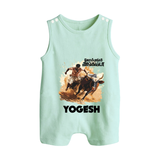 Pongal Special Jallikattu Print | Customized Romper Suit for Kid - MINT GREEN - 0 - 5 Months Old (Chest 18")