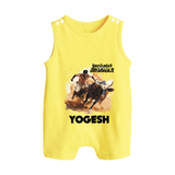 Pongal Special Jallikattu Print | Customized Romper Suit for Kid - PASTEL YELLOW - 0 - 5 Months Old (Chest 18")