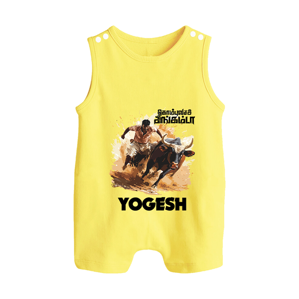 Pongal Special Jallikattu Print | Customized Romper Suit for Kid - PASTEL YELLOW - 0 - 5 Months Old (Chest 18")