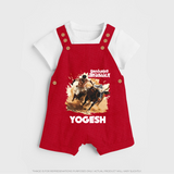 Pongal Special Jallikattu Print | Customized Dungaree for Kid - RED - 0 - 5 Months Old (Chest 18")