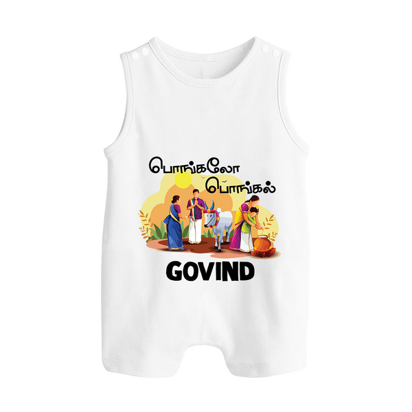 Tamil Pongal Cultural Print in tamil | Customized Romper Suit for Kid - WHITE - 0 - 5 Months Old (Chest 18")