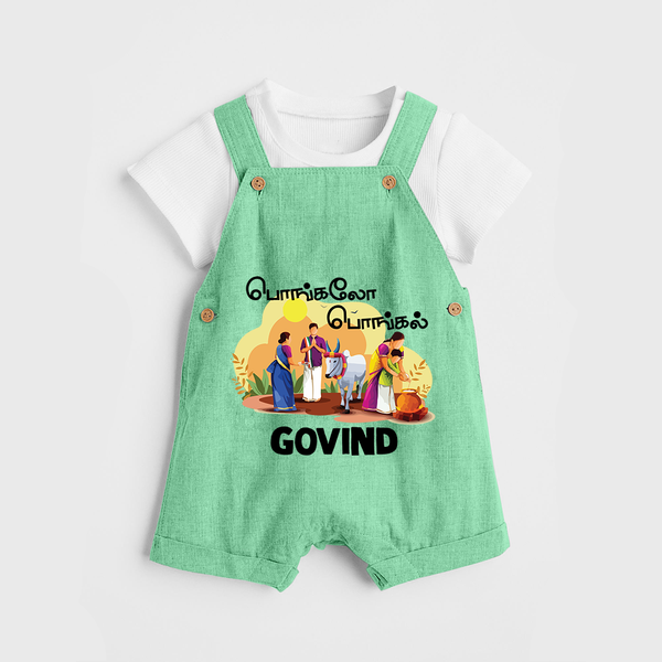 Tamil Pongal Cultural Print in tamil | Customized Dungaree for Kid - GREEN - 0 - 5 Months Old (Chest 18")