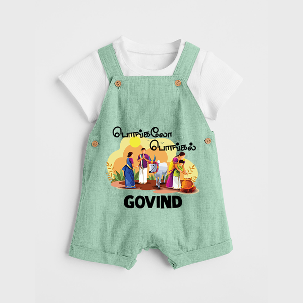 Tamil Pongal Cultural Print in tamil | Customized Dungaree for Kid - MINT GREEN - 0 - 5 Months Old (Chest 18")