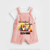 Tamil Pongal Cultural Print in tamil | Customized Dungaree for Kid - PEACH - 0 - 5 Months Old (Chest 18")
