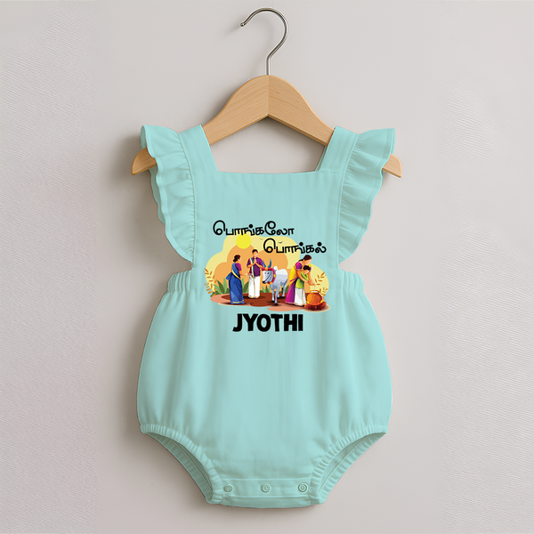 Tamil Pongal Cultural Print in tamil | Customized Romper frock  for Kid - MINT GREEN - 0 - 3 Months Old (Chest 19")
