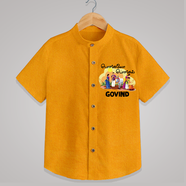 Tamil Pongal Cultural Print in tamil | Customized Shirt for Kid - CHROME YELLOW - 0 - 6 Months Old (Chest 23")