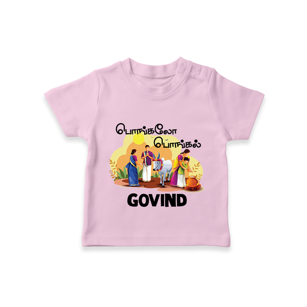 Tamil Pongal Cultural Print in tamil | Customized T-Shirt for Kid - BABY PINK - 0-5 Months Old (Chest 17")