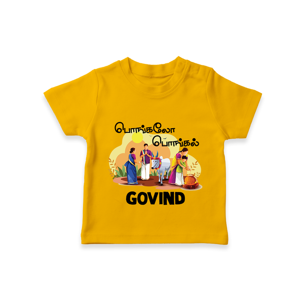 Tamil Pongal Cultural Print in tamil | Customized T-Shirt for Kid - CHROME YELLOW - 0-5 Months Old (Chest 17")